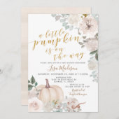 ホワイトアイボリーウォーターカラーカボチャが途中 招待状 (正面/裏面)