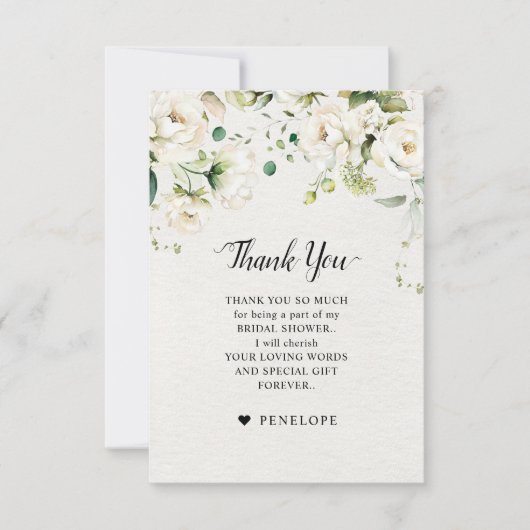 ホワイトアイボリークリームバラフローラボタニッ結婚クス サンキューカード (正面)