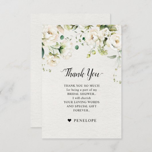 ホワイトアイボリークリームバラフローラボタニッ結婚クス サンキューカード (正面/裏面)