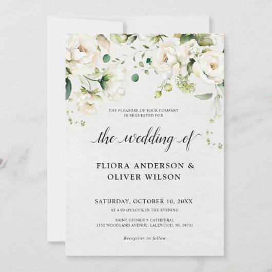 ホワイトアイボリークリームバラフローラボタニッ結婚クス 招待状 (正面)