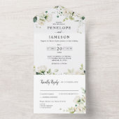 ホワイトアイボリークリームバラフローラ結婚ボタニカルA オールインワン招待状 (内側)
