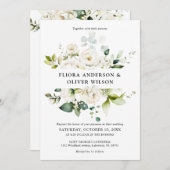 ホワイトアイボリークリームバラフローラ結婚ボタニカルI 招待状 (正面/裏面)