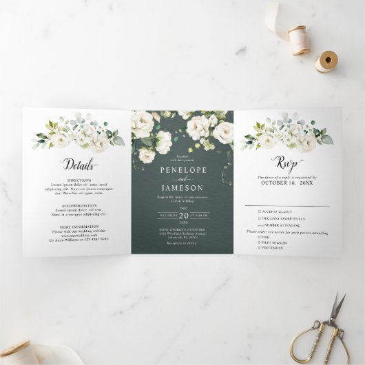 ホワイトアイボリークリームバラフローラ結婚ボタニカルT 三つ折りプログラム (内部)