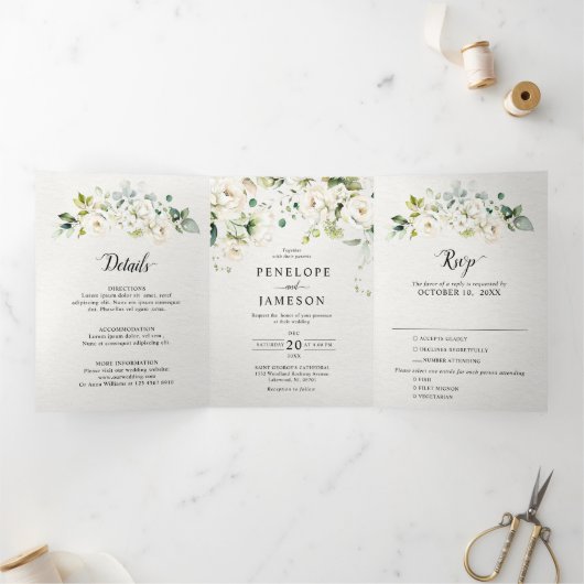 ホワイトアイボリークリームバラフローラ結婚ボタニカルT 三つ折りプログラム (内部)