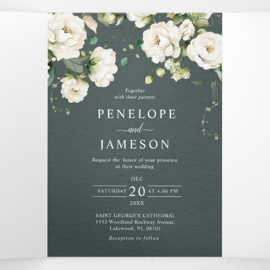 ホワイトアイボリークリームバラフローラ結婚ボタニカルT 三つ折りプログラム (内部中)