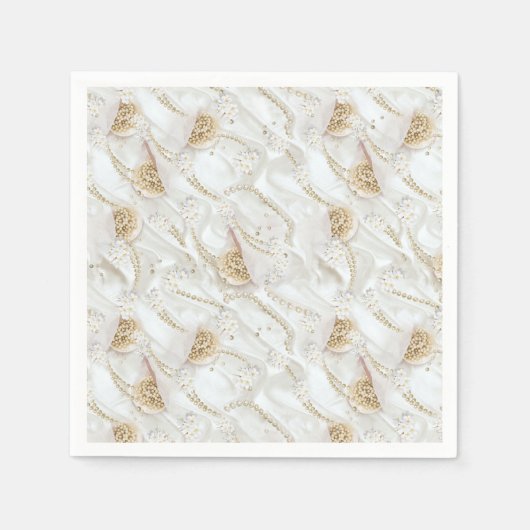 ホワイトアイボリーシルク&アイボリーシャンペーンパールオールオーバー スタンダードカクテルナプキン (正面)