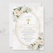 ホワイトアイボリーバラファーストホーリーコミュニオン 招待状 (正面)