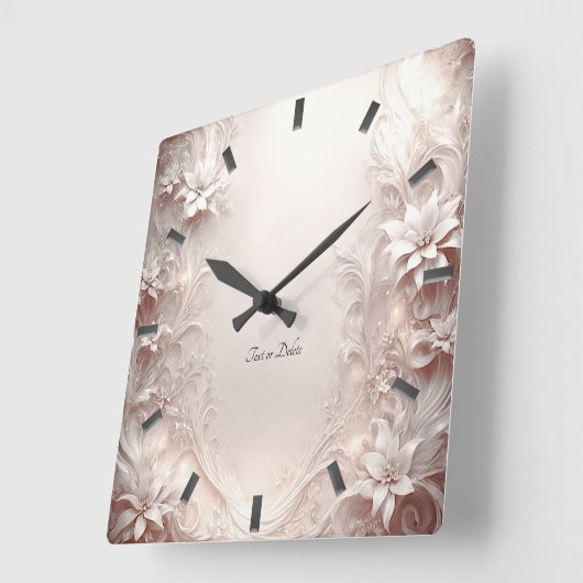 ホワイトアイボリーフローラウォールクロック スクエア壁時計 (傾斜)