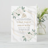 ホワイトアイボリーフローラフレームイスラム結婚教徒 招待状 (スタンド正面)