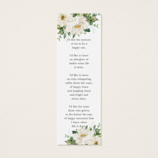 ホワイトアイボリーフローラ写真葬儀記念ブックマーク (裏面)