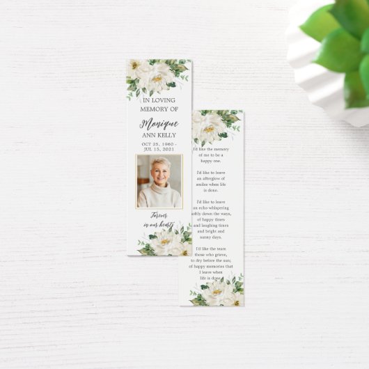 ホワイトアイボリーフローラ写真葬儀記念ブックマーク (デスク)