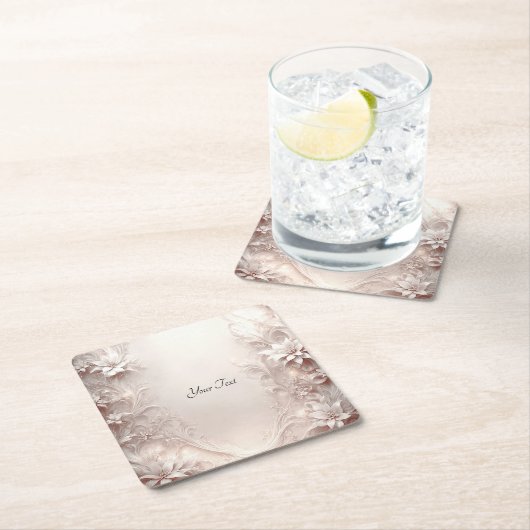 ホワイトアイボリーフローラ紙コースター スクエアペーパーコースター (インサイチュ)