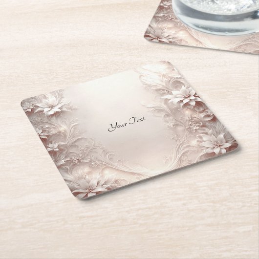 ホワイトアイボリーフローラ紙コースター スクエアペーパーコースター (アングル)