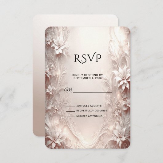 ホワイトアイボリーフローラRSVPカード 出欠カード (正面/裏面)