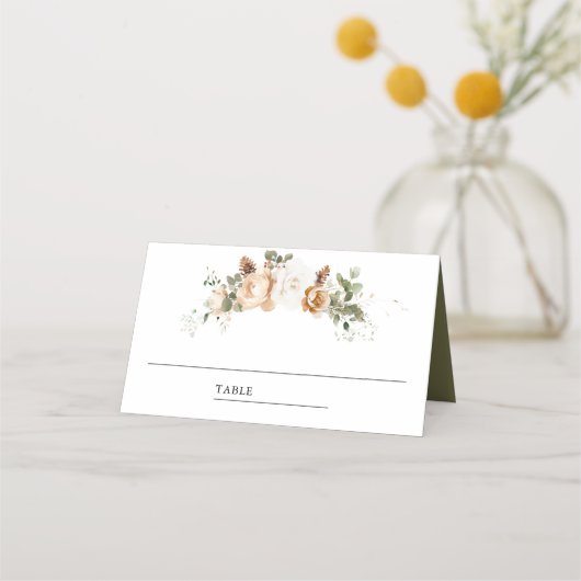 ホワイトアイボリー金ゴールドクリスマス結婚フローラ プレイスカード (正面)