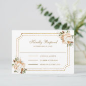 ホワイトアイボリー金ゴールドクリスマス結婚フローラ 出欠カード (スタンド正面)