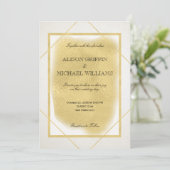ホワイトアイボリー金ゴールドフレームモダングラムウェディング招待 招待状 (スタンド正面)