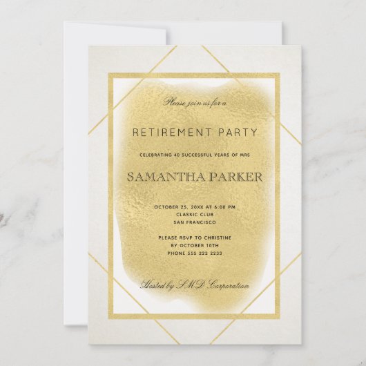 ホワイトアイボリー金ゴールド枠フォーマル付き退職パーティー 招待状 (正面)