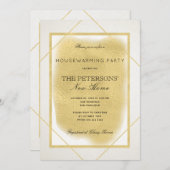 ホワイトアイボリー金ゴールド枠フォーマル引っ越し祝いパーティーパーティー 招待状 (正面/裏面)