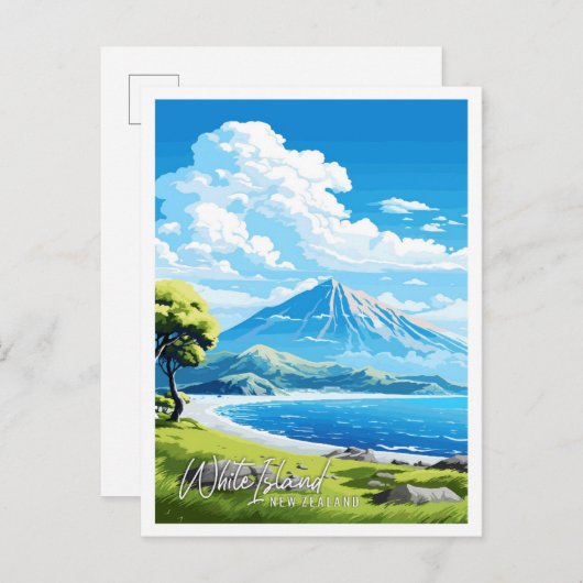 ホワイトアイランドニュージーランドヴィンテージ旅行 ポストカード (正面/裏面)