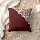 ホワイトアイレットレースコーナーマルーンレッド クッション (ブランケット)