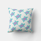 ホワイトアクアピンクのカメのアートパターンのクッション枕 クッション (裏面)