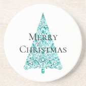 ホワイトアクアブルークリスマスツリー コースター (正面)