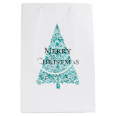 ホワイトアクアブルークリスマスツリー ミディアムペーパーバッグ (正面)