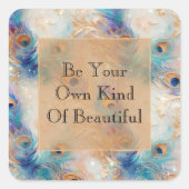 ホワイトアクア金ゴールド孔雀の羽根 スクエアシール (正面)