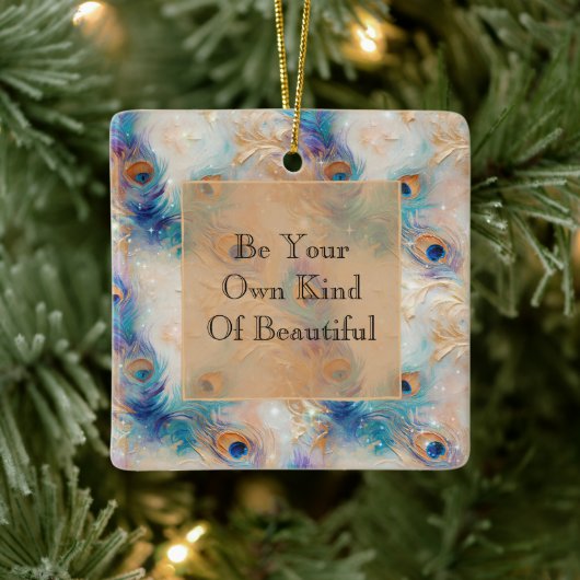 ホワイトアクア金ゴールド孔雀の羽根 セラミックオーナメント (ツリー)