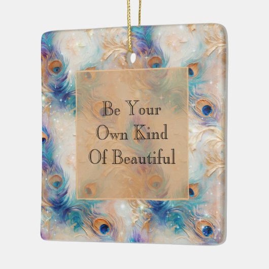 ホワイトアクア金ゴールド孔雀の羽根 セラミックオーナメント (左)