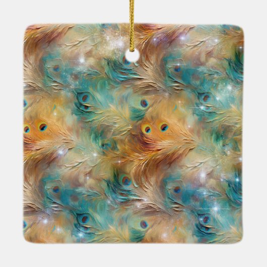 ホワイトアクア金ゴールド孔雀の羽根 セラミックオーナメント (裏面)