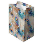 ホワイトアクア金ゴールド孔雀の羽根 ミディアムペーパーバッグ (裏面アングル)