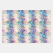 ホワイトアクア金ゴールド孔雀の羽根 ラッピングペーパーシート (正面3)