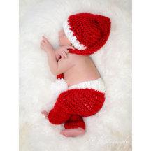 ホワイトアクセント付きクロチェットクリスマスサンタベビー服