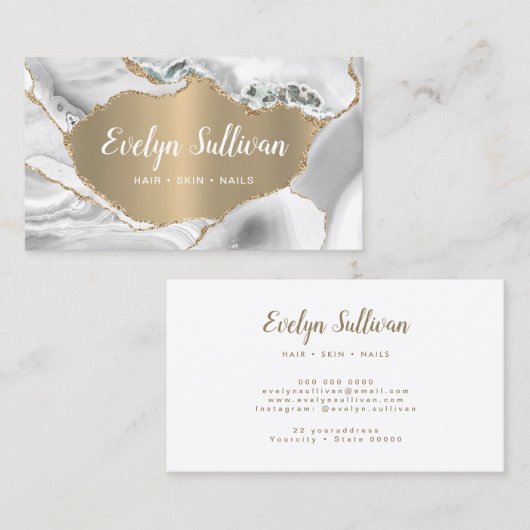 ホワイトアゲテフェイクゴールドフォイル 名刺 (正面/裏面)