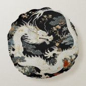 ホワイトアジアドラゴンラウンド装飾用クッション ラウンドクッション (裏面)