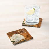 ホワイトアジサイとバーンウッドカントリーウェディング スクエアペーパーコースター (インサイチュ)