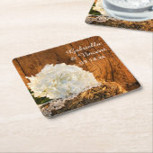 ホワイトアジサイとバーンウッドカントリーウェディング スクエアペーパーコースター (アングル)