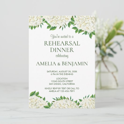 ホワイトアジサイエレガントなウェディングリハーサルディナー 招待状 (スタンド正面)