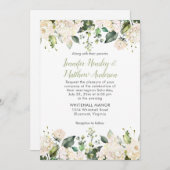 ホワイトアジサイバラグリーンリー結婚式招待状 招待状 (正面/裏面)