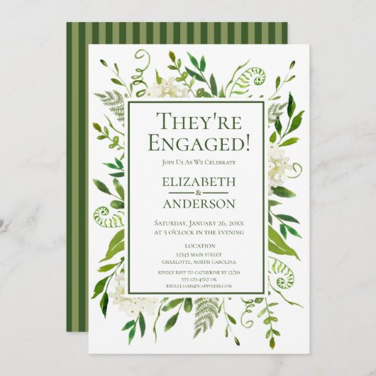 ホワイトアジサイフローラウォーターカラー婚約パーティ 招待状 (正面/裏面)