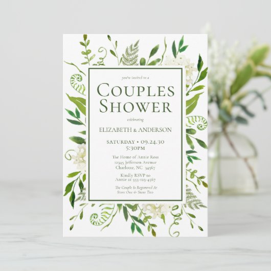 ホワイトアジサイフローラウオーターカラーカップルシャワー 招待状 (スタンド正面)