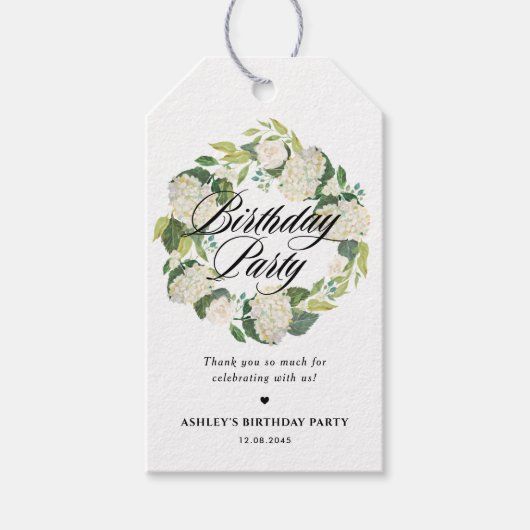 ホワイトアジサイフローラリースバースデーパーティー ギフトタグ (正面)