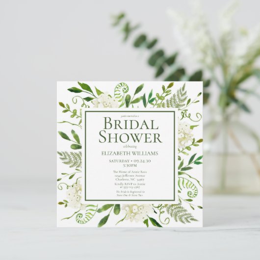 ホワイトアジサイフローラ水彩ブライダルシャワー 招待状 (スタンド正面)