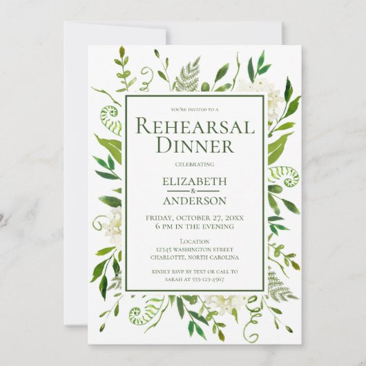 ホワイトアジサイフローラ水彩リハーサルディナー 招待状 (正面)