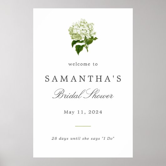 ホワイトアジサイブライダルシャワーウェルカムサイン ポスター (正面)