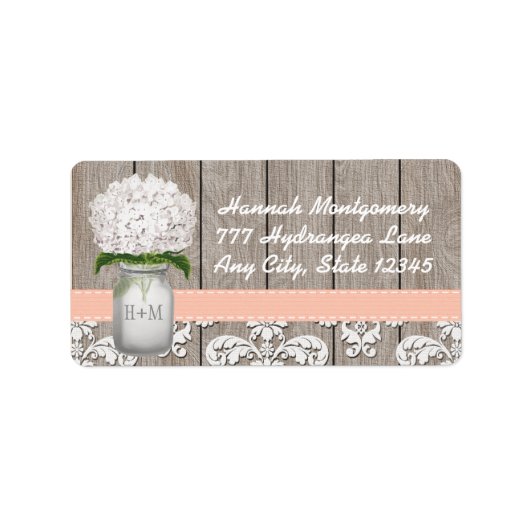 ホワイトアジサイモノグラムのアメイソンジャイルインピーチ ラベル (正面)