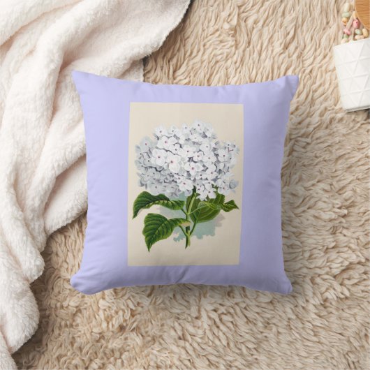 ホワイトアジサイヴィンテージボタニカルイラストレーション クッション (ブランケット)