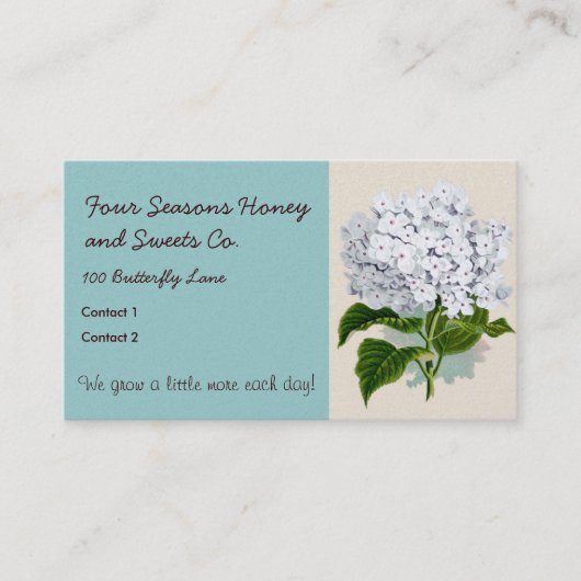 ホワイトアジサイヴィンテージボタニカルイラストレーション 名刺 (正面)